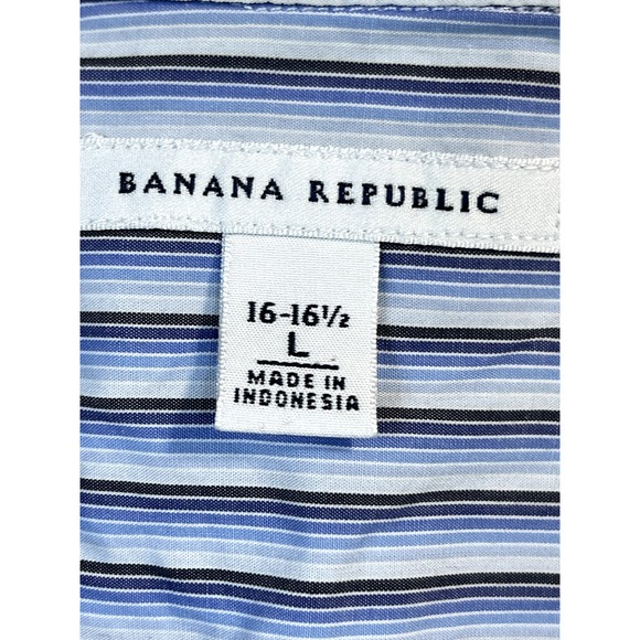 Banana Republic Shirt Mens‎ Large 16 16 1/2 Blue Striped Casual Long Sleeve - Picture 5 of 13